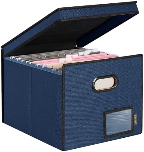 BALEINE File Organizer Box with Lid, Collapsible Hanging File Storage Box