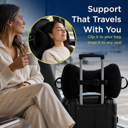 Next-GEN SleepLog Bone Shaped Chiropractic Neck Pillow – Adjustable Fill Cervical & Lumbar Support with 60" Positioning Strap – Latex Free – Full 15"x7" Black