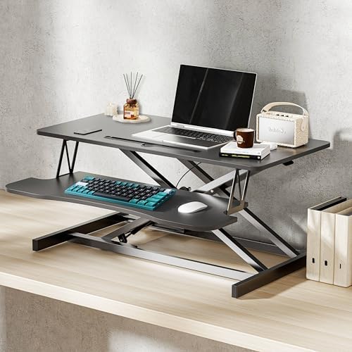 AQQHSAIN Standing Desk Converter 36 Inch Wide Sit to Stand Converter Desk Height Adjustable Riser with Keyboard Tray Laptop and Dual Monitor Desktop Workstation Riser for Home Office Computer