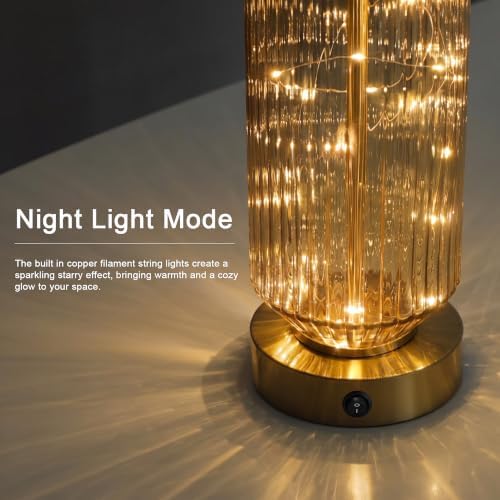 Oneach 24.5" Bedside Table Lamps Set of 2, Amber Glass Lamp with Nightlight