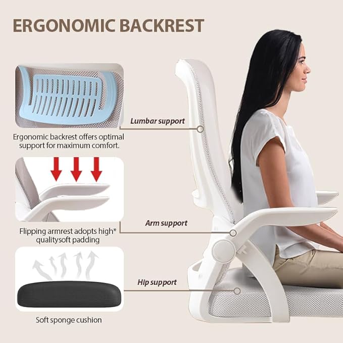 Office Chair, Ergonomic Desk Chair Breathable Mesh Chair Swivel Chair with Flip-Up Arms and Lumbar Support Computer Chair for Home Office