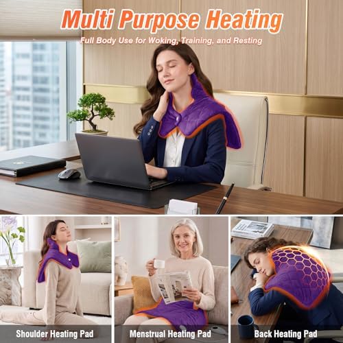 Purple Shoulder Heating Pad for Neck and Shoulders and Back, Thanksgiving Gifts for Women, Birthday Gifts for Mom Her, Weighted Heating Pad for Neck with 9 Heat Options 4 Auto-Off Timer