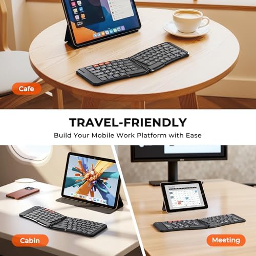 Doci Foldable Bluetooth Keyboard, Split Ergonomic Portable Keyboard for Business Travel, Ultra-Thin Folding Rechargeable Wireless Keyboards Compact for Android iOS Windows Mac Tablet PC Smartphone