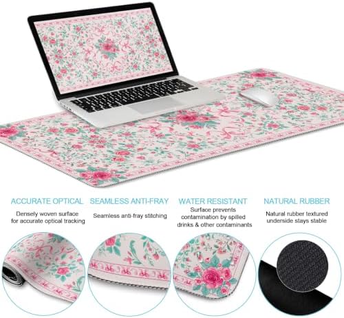 LIMKRIAN Pink Floral Desk Mat, Ergonomic Mouse Pad Set with Wrist Rest