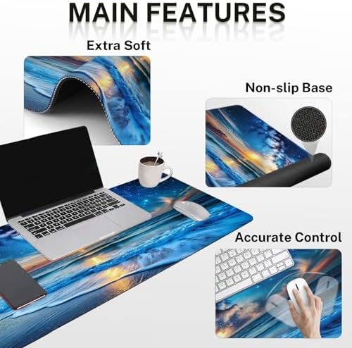 Britimes Keyboard Mouse Pad Set, 4 in 1 Desk Mat Set, Blue Ocean