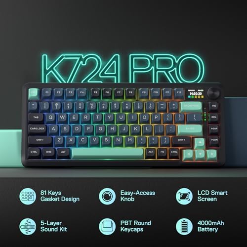 Redragon K724 PRO Wireless 81-Key Gasket Gaming Keyboard, TFT Screen & Knob