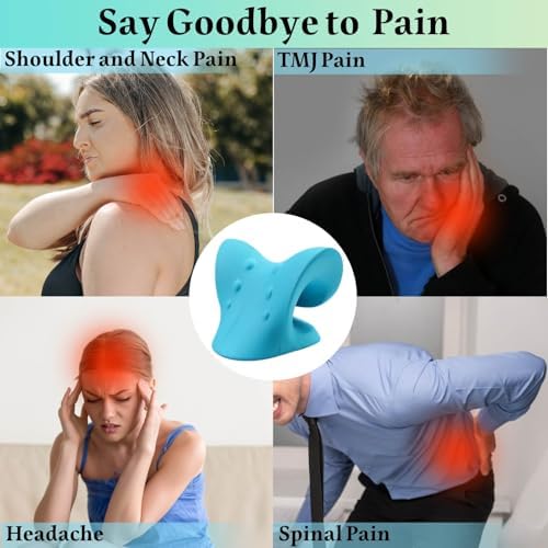 Cervical Traction Device, Neck Stretcher Cervical Traction for Muscle Relax, Neck Hump Corrector for TMJ Pain Relief, Shoulder Relaxer, Spine Corrector (Blue)