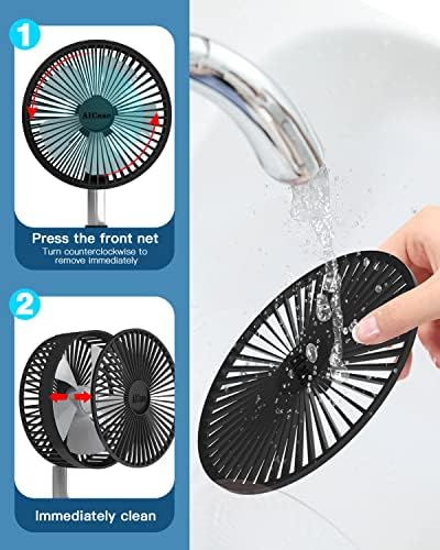 AICase Stand Fan,Folding Portable Telescopic Floor/USB Desk Fan with 7200mAh Rechargeable Battery,4 Speeds Super Quiet Adjustable Height and Head Great for Office Home Outdoor Camping-Black
