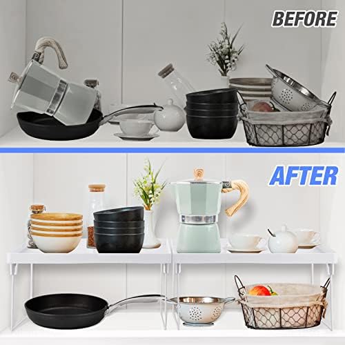 NiHome 4-Pack Stackable Plastic Kitchen Storage Shelf Foldable Rack, White