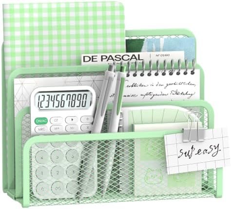 Mail Organizer Countertop for Desk, Mail File Holder with 3-Slot, Green