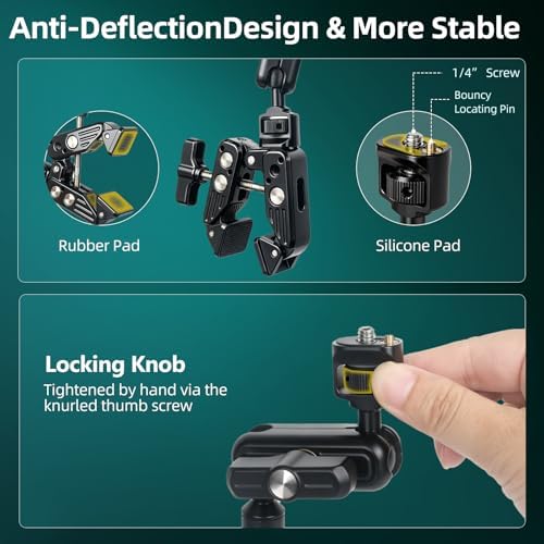 22" Magic Arm Clamp, Overhead Phone Mount Holder Stand, Flexible Desk Camera Mount, Articulating Friction Boom Arm with 1/4" 3/8" Threads for Phone, DSLR, Action Camera,Filming, Light, Webcam, Mic