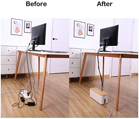 Changsuo Cable Management Box Small White, Extension Cord Organizer for Power Stripe Surge Protector Wire Management Concealer Cover Hider for Desktop Home Office Kitchen (White)