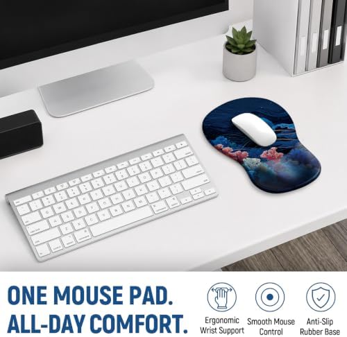 Ergonomic Mouse Pad with Wrist Rest, Gel Wrist Support, Coral Dream