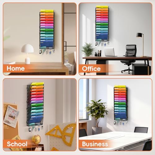 13-Tier Wall File Organizer with Hook, Hanging File Organizer Black