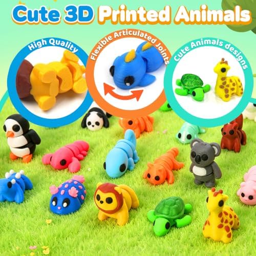 30Pcs 3D Printed Animals Set for Kids, Mini Little Animals Figures for Party Favors Gifts Pocket Fidget Toys Bulk, Goodie Bag Stuffers Classroom Birthdays Rewards for Toddlers Desk Office Pet Decor