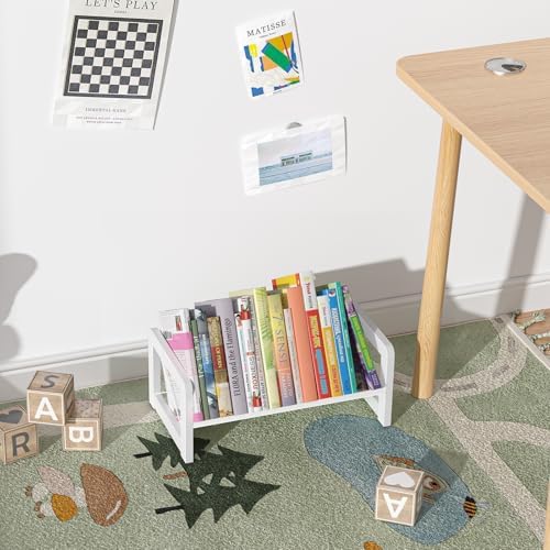 ELITEROO Mini Bookshelf for Desk, Desktop Bookcase, Single Cookbook Shelf, Tabletop Book Storage Rack, Tiny Book Organizer for Book Display & Storage, White