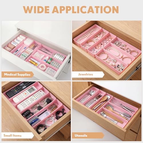 Teling 6 Pcs Pink Plastic Desk Drawer Organizer Pen Tray Shallow