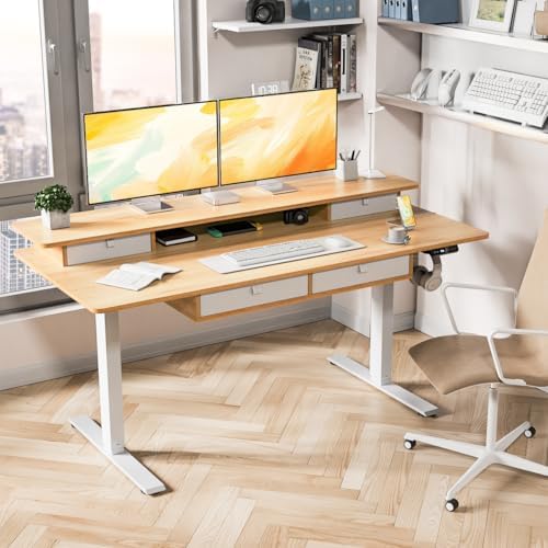 Kingant Electric Standing Desk with 4 Drawers, Height Adjustable 63"x 30"