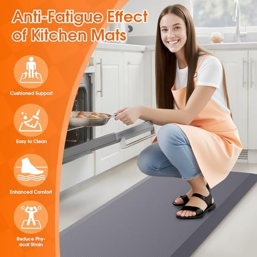 Kitchen Mat for Floor, Anti-Fatigue Mat Kitchen Rug, 17.3"x39"x0.5'', Grey