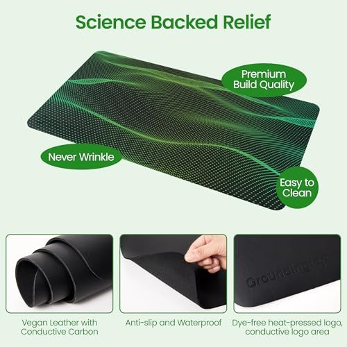 Grounding Mat for Feet,Earthing Mat Grounding Pad 24"X16",Indoor Grounding Mat for Bed&Office&Under Desk, Conductive Foot Pad for Deep Sleep, Pain&Stress Relief with Conductivity Test Pen&15ft Cord