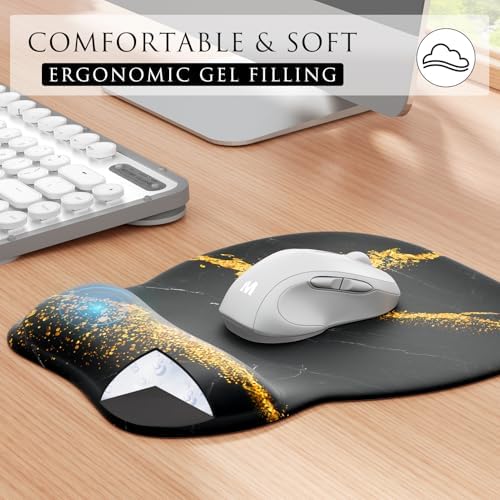 MROCO Ergonomic Mouse Pad with Gel Wrist Rest, 9.4 x 8.1 in, Black Gold