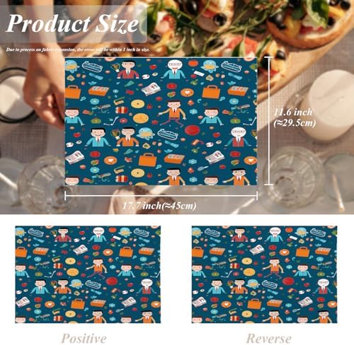 Shrahala Businessmen Items Work Set of 4 12 X 18 Inch Linen Placemats, Professional Office Illustration Burlap Table Mat Washable Double Layered Heat Insulation for Indoor/Outdoor