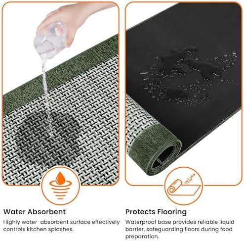 StepRite Kitchen Rugs, Kitchen Mat for Floor, 47"x20" Non-Slip Machine-Washable Commercial Floor Mat, Absorbent Heavy-Duty Rug for Office & Home, Sink Standing Mat, Entryway Carpet, Door Mat, Green