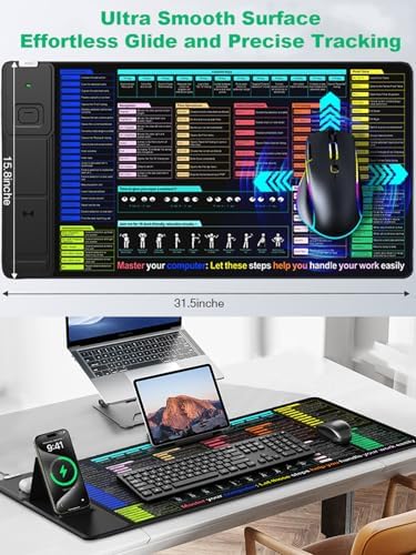Mouse Pad with Foldable Phone Holder, Wireless Charging Desk Mat 31.5x15.75 Mousepad with Superior Micro-Weave Cloth Non-Slip Waterproof Desk Pad