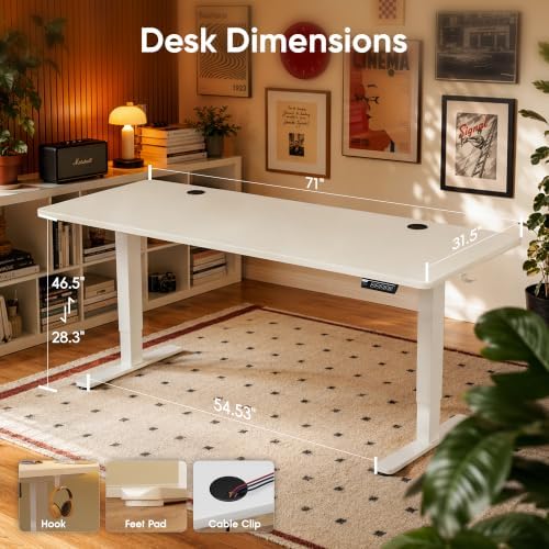 Monomi Large Electric Standing Desk 71“x31.5“ Height Adjustable,White