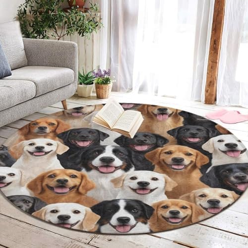 Fashion Round Area Rug Large Non Slip Carpet, Retriever Puppy Dog Unisex Home Decor Mat