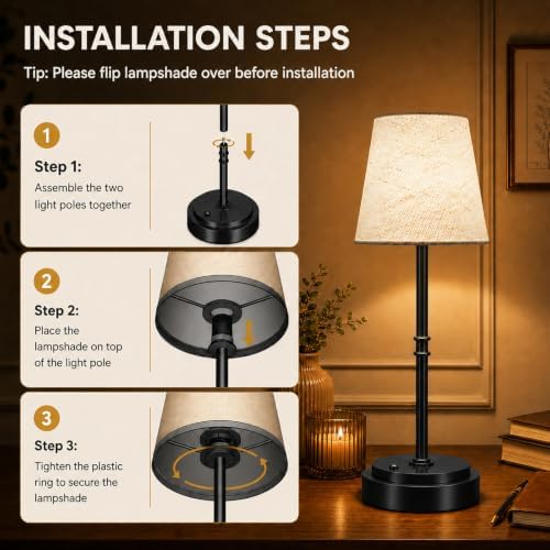 Rechargeable Cordless Table Lamp, Battery Operated Bedside Lamp, Black