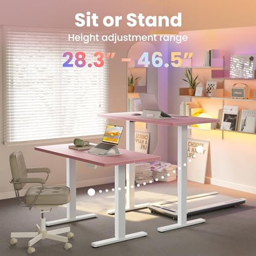 HUANUO 48x24 Inch Electric Standing Desk, Height Adjustable, Pink