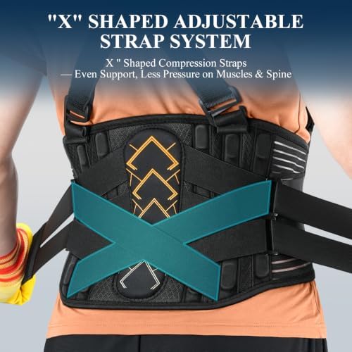 Work Back Brace with 2 Suspender Shoulder Straps for Heavy Lifting Safety, Built-In Bionic Lumbar Panel, Back Posture Protection Belt for Men and Women in Construction, Warehouse Moving Job XL