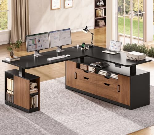 SEDETA Modern L Shaped Executive Electric Standing Desk with 4 Drawers