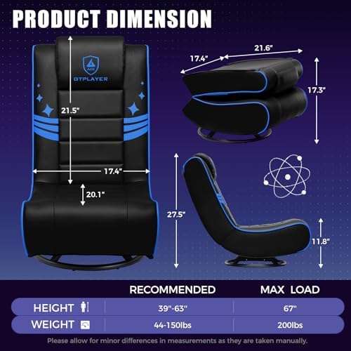 GTPLAYER Floor Gaming Chair Foldable Swivel Floor Chairs for Kids Boys Comfy Video Game Seat with 360° Multipurpose for Gamers, Bedroom or Game Room(Black-Blue)