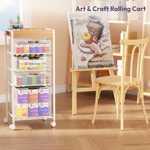 SWTYMIKI Rolling File Cart with Drawers - 5 Tier Art Craft Rolling Organizer Cart - Office Storage &Organization, Mobile Metal File Cabinet for Office and Home White