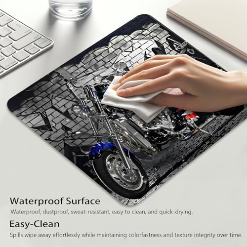 Patriotic Motorcycle USA Pride Flag Mouse Pad, Brick Graffiti Desk Mat