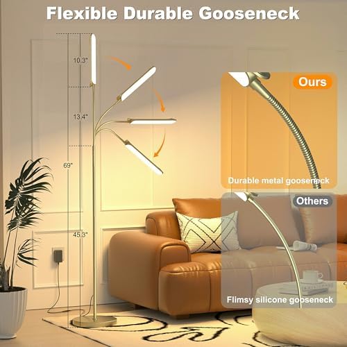 Yikuneng Dimmable LED Floor Lamp, Super Bright Reading Lamps Floor Standing lamp with Remote & Touch Control, Stepless Dimming & 2700K-6500K Color Temperature, for Living Room Bedroom Office, Gold