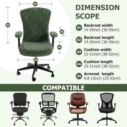 Tallew 4 Pieces Office Chair Covers Set Desk Computer, Green
