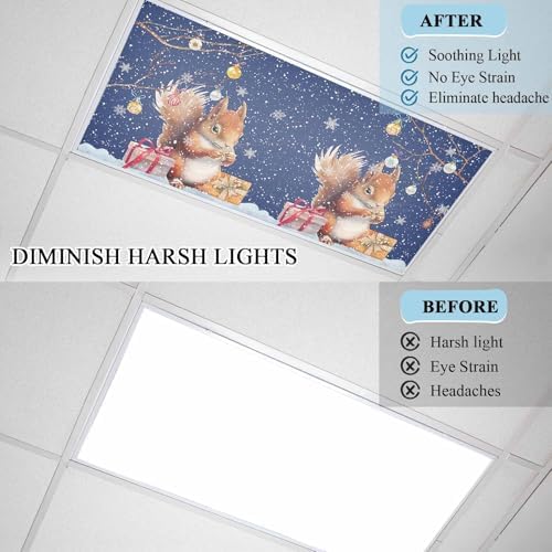 1 Pcs Fluorescent Light Covers for Ceiling Lights,Christmas Squirrel Winter Snowflake,Magnetic Light Filters Drop Fluorescent Lights Shade for Office Xmas Ball Dark Blue