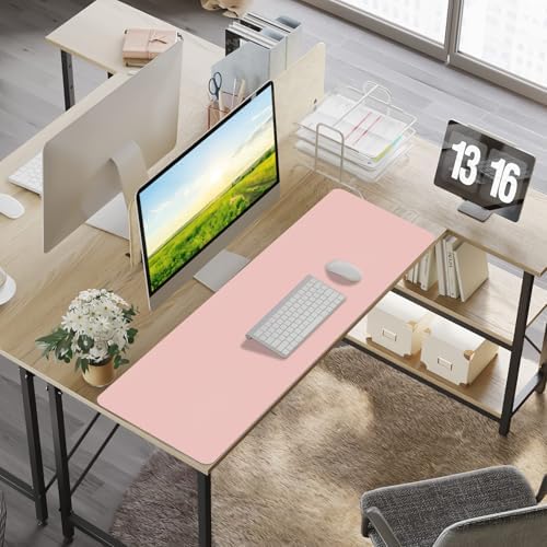 Leather Desk Pad Mat, Large Pink Desk Mat, 47.2" x 16.9"
