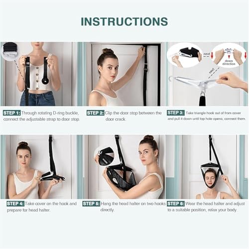 Neck Stretcher Cervical Traction Device for Home Use - Over The Door Cervical Neck Traction Device for Decompression Home Physical Therapy, Portable Neck Traction Device for Neck Pain (Black)