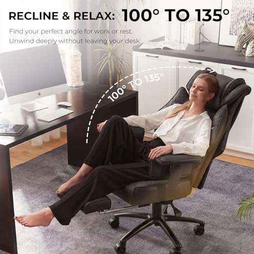 Dowinx Big and Tall Office Chair 400 Lbs with Rotating Massage Lumbar Support, Thick Seat Cushion and Adjustable Armrest,Computer Gaming Chair with Footrest,Black