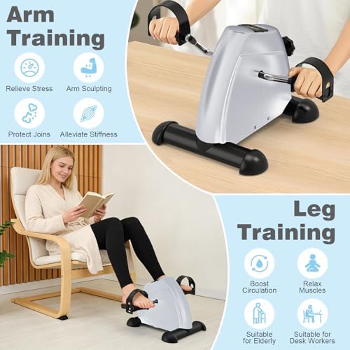 Mini Exercise Bike, Portable Under Desk Pedal Exerciser, Arm & Leg Trainer