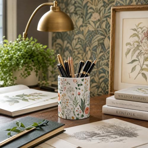 Pen Holder for Desk Ceramic Pencil Cup, Cute Makeup Brush Desk Organizer, Desk Accessories, School Supplies, Teacher Appreciation Gifts, Birthday Christmas Gift for Women (Green plants)
