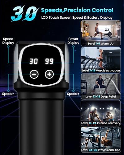 Massage Gun Deep Tissue, Portable Percussion Electric Muscle Massager for Pain Relief, Handheld Massagers with 30 Speeds & 6 Attachments for Back and Neck, Gifts for Men Women