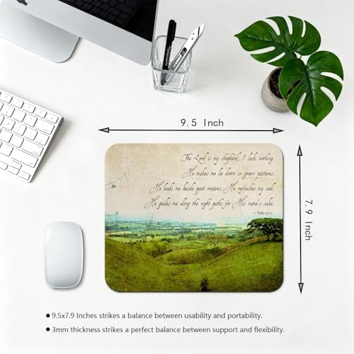 9.5x7.9 Inch Office/Gaming Mouse Pad, The Lord is My Shepherd Vintage Bible Verse Scripture Green Pasture Psalm 23 Christian Art, Cute Anti-Slip Mat for Desk Decor