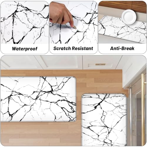 Tyrot Kitchen Mats for Floor, Black White, 2 Pcs, 17.3"X28"+17.3"X47"