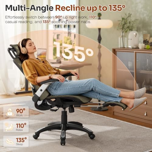 Ergonomic Office Chair with Footrest – High Back Executive Mesh Desk Chair for Corporate & Home, 135° Recline Task Computer Chair with Flip-Up Arms, Wide Seat, Class-4 Cylinder, 300 LBS - GY01BC-FT