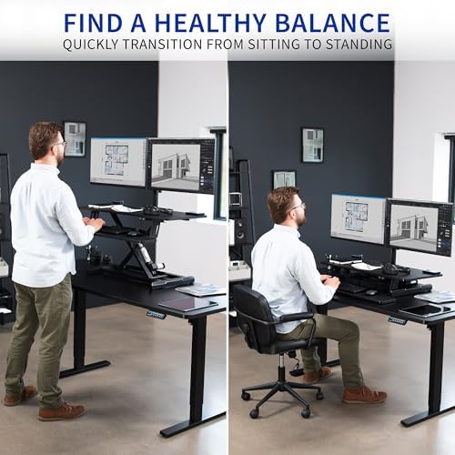 VIVO Black 36 inch Desk Riser with Dual Monitor Mount, DESK-KIT-VE36B2